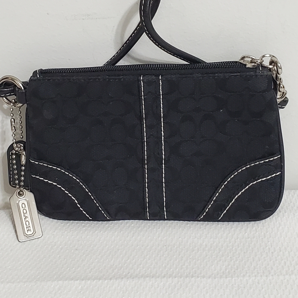 Coach Y2K Black Signature Canvas Wristlet with Silver Hardware And Hangtags